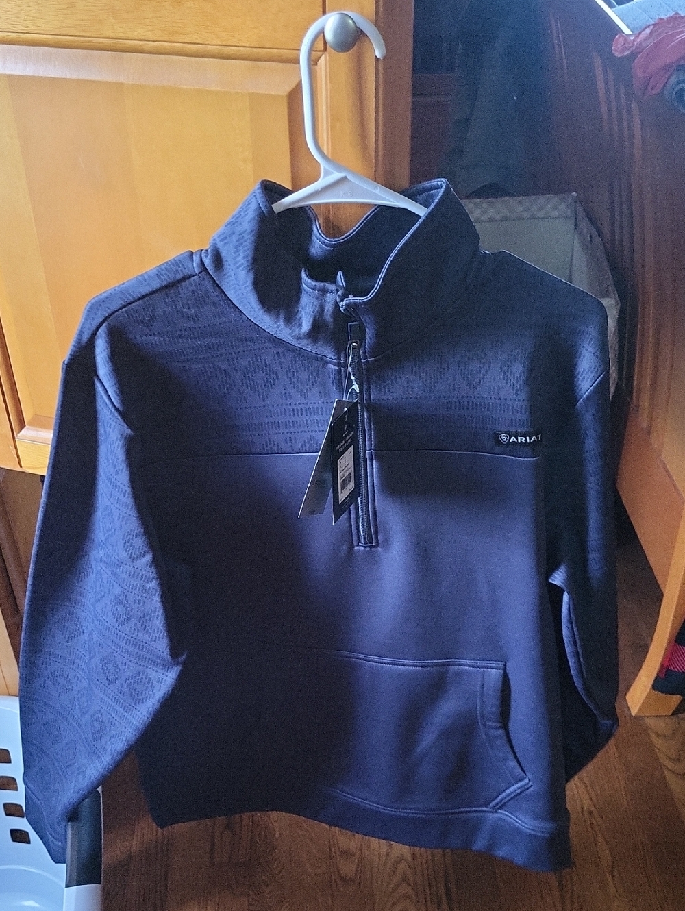 NWT! Ariat Dark Navy Half-Zip Pullover with Patterned Yoke
